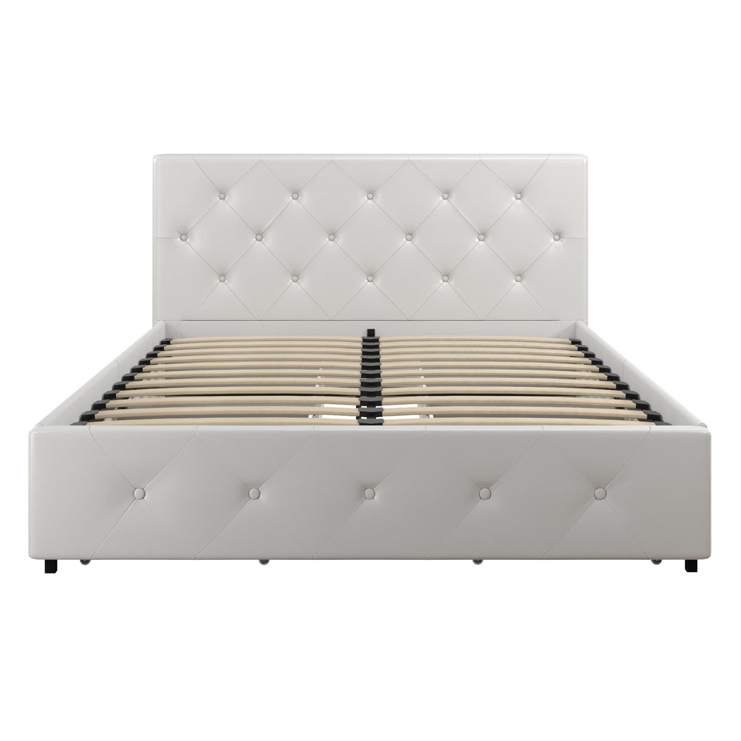 Dakota Upholstered Bed with Left Or Right Storage Drawers - White Faux leather - Full