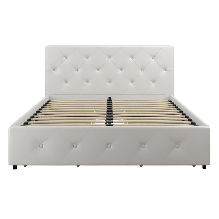 Dakota Upholstered Bed with Left Or Right Storage Drawers - White Faux leather - Full