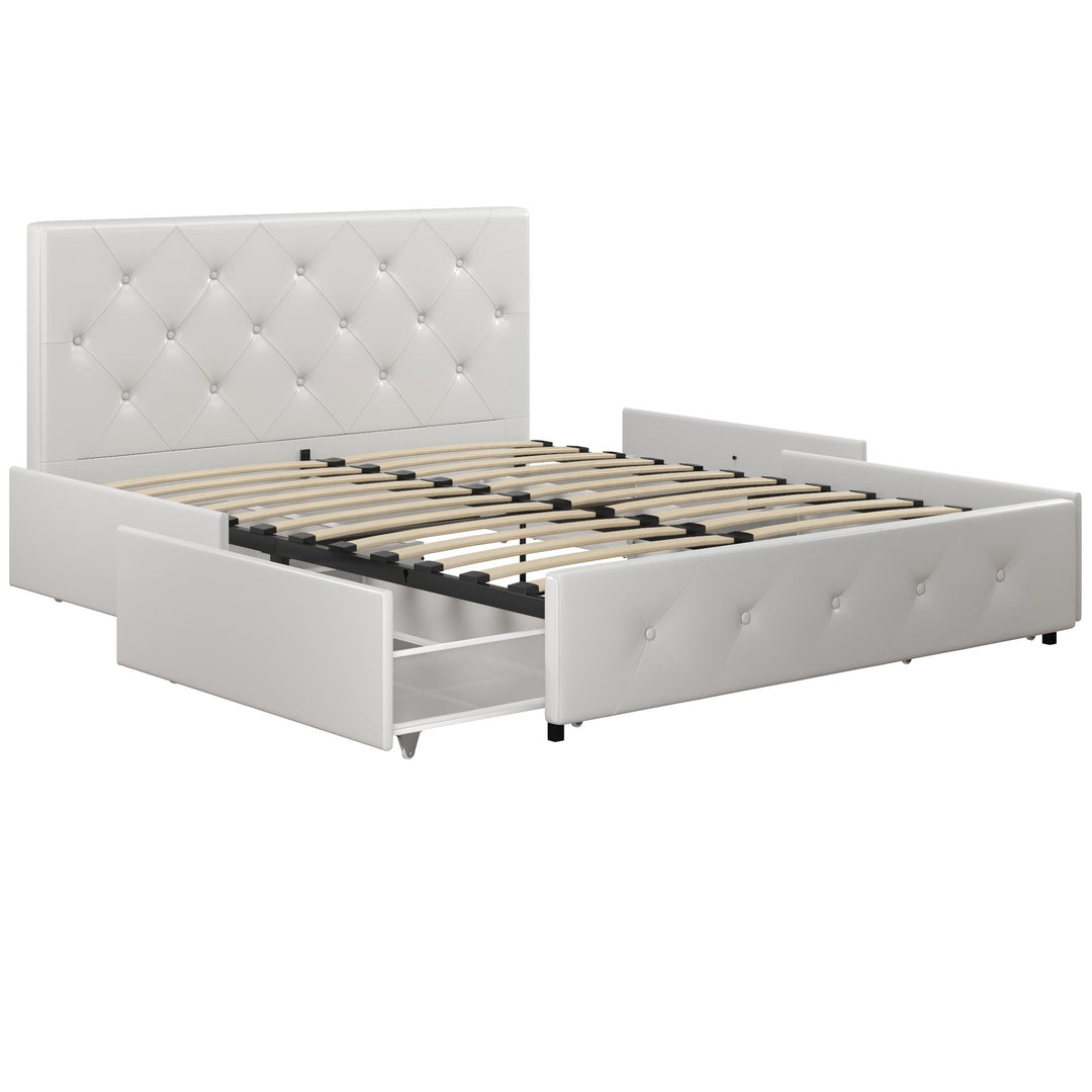 Dakota Upholstered Bed with Left Or Right Storage Drawers - White Faux leather - Queen