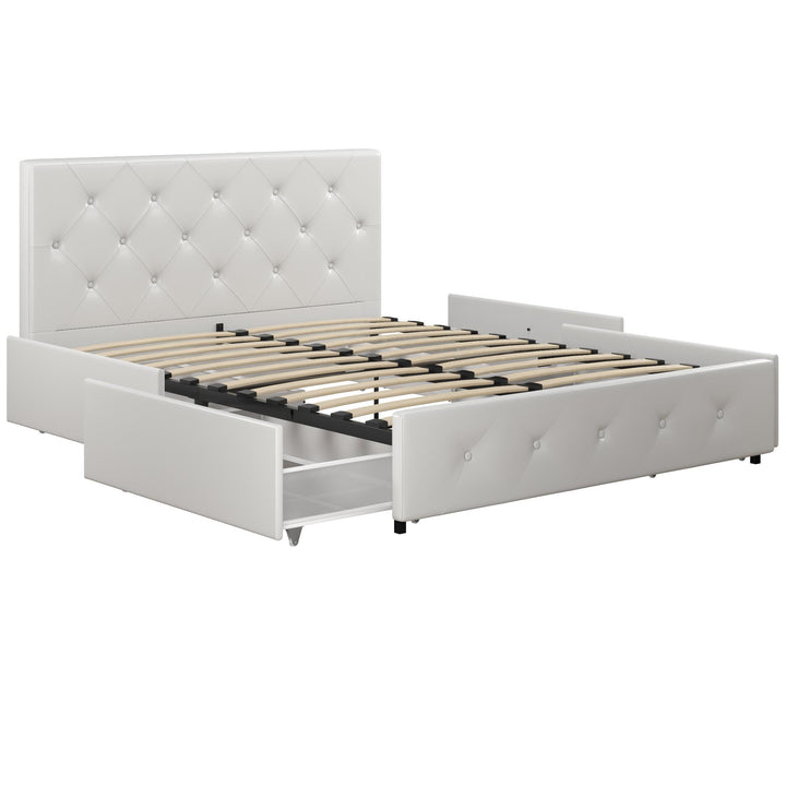 Dakota Upholstered Bed with Left Or Right Storage Drawers - White Faux leather - Queen