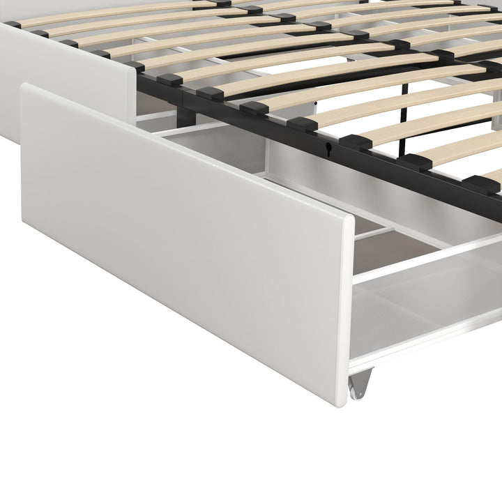 Dakota Upholstered Bed with Left Or Right Storage Drawers - White Faux leather - Queen