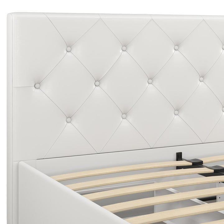 Dakota Upholstered Bed with Left Or Right Storage Drawers - White Faux leather - Queen
