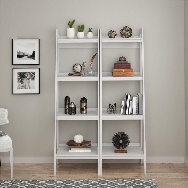 Set of 2 Lawrence Ladder Bookcases for Organized Living -  White