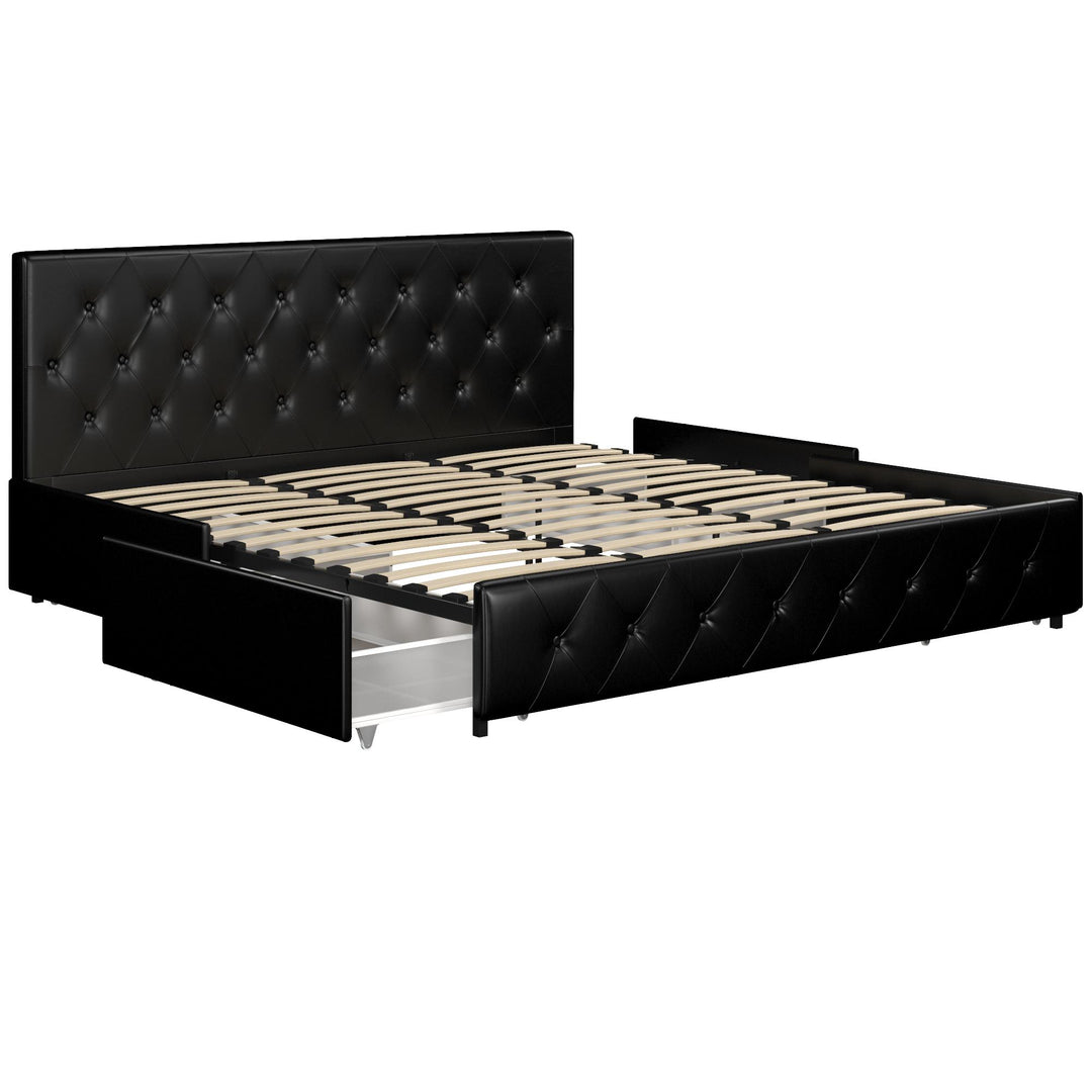 Dakota Upholstered Bed with Left Or Right Storage Drawers - Black Faux Leather - King