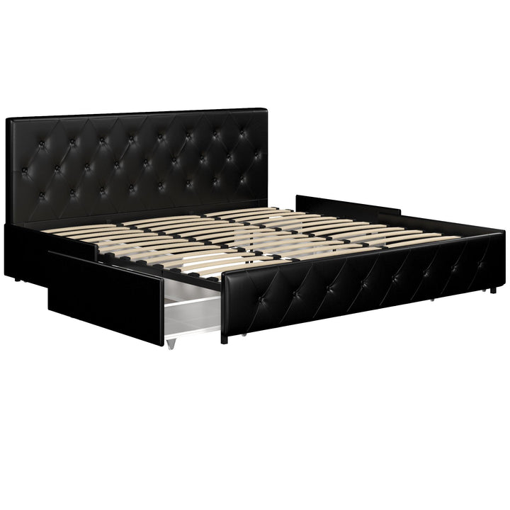 Dakota Upholstered Bed with Left Or Right Storage Drawers - Black Faux Leather - King