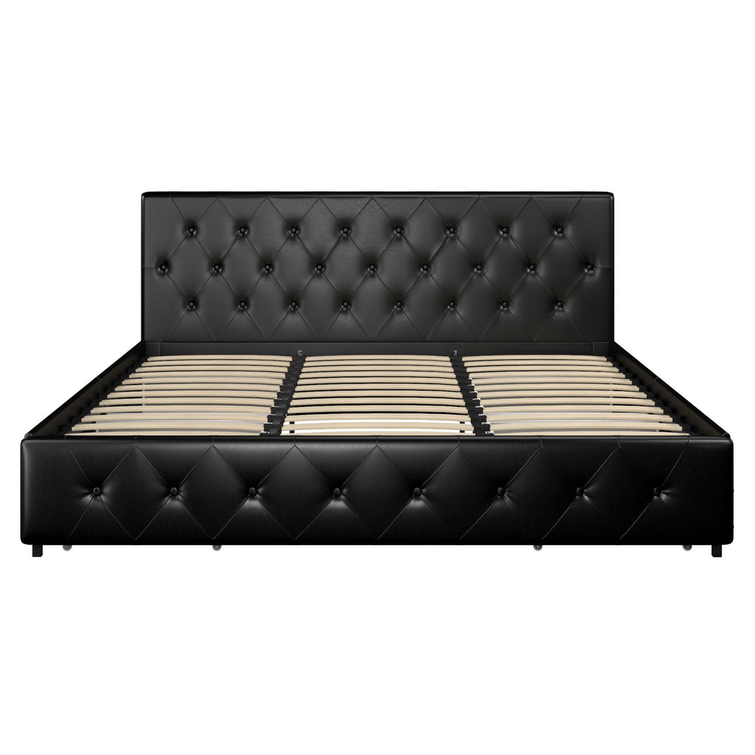 Dakota Upholstered Bed with Left Or Right Storage Drawers - Black Faux Leather - King