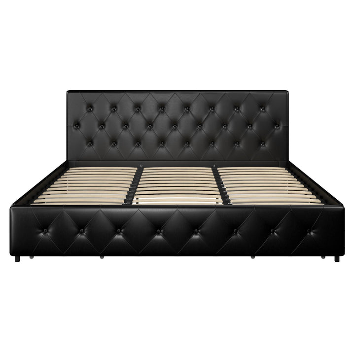 Dakota Upholstered Bed with Left Or Right Storage Drawers - Black Faux Leather - King