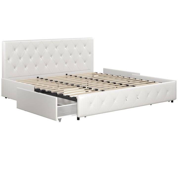 Dakota Upholstered Bed with Left Or Right Storage Drawers - White Faux leather - King