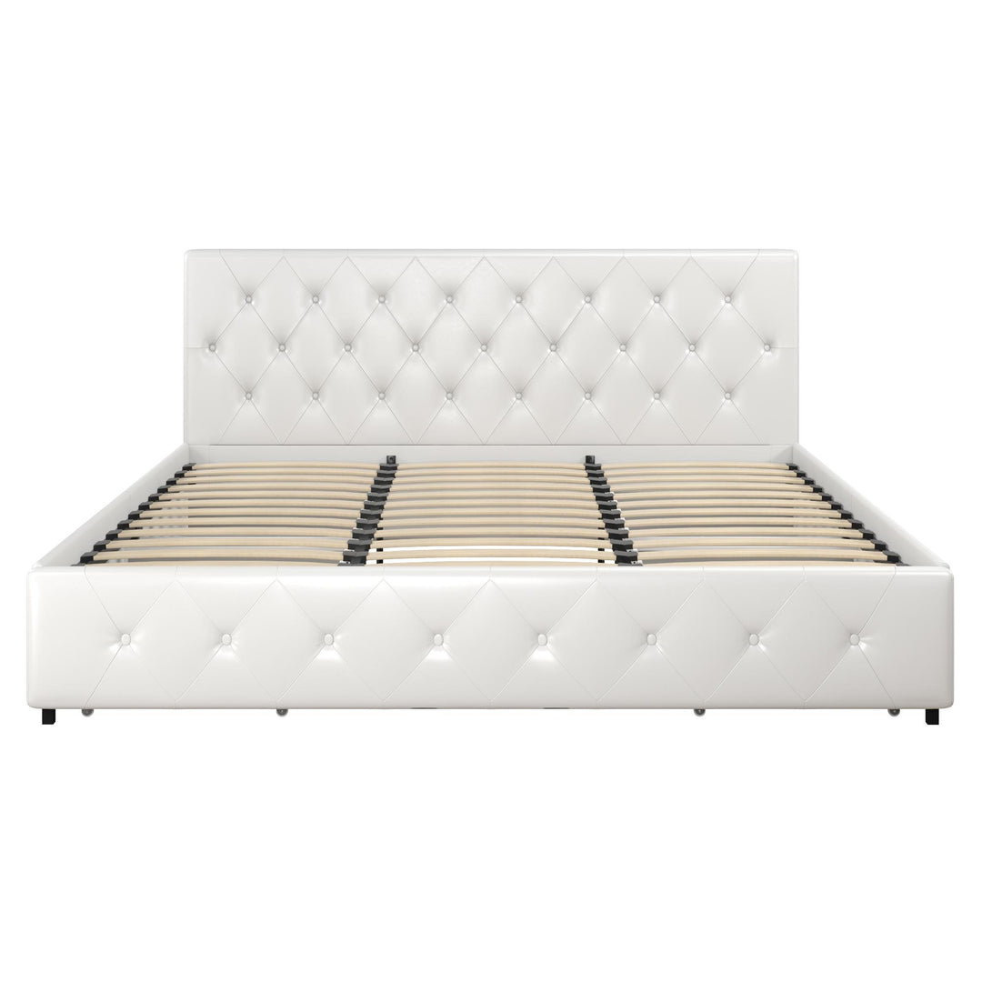 Dakota Upholstered Bed with Left Or Right Storage Drawers - White Faux leather - King