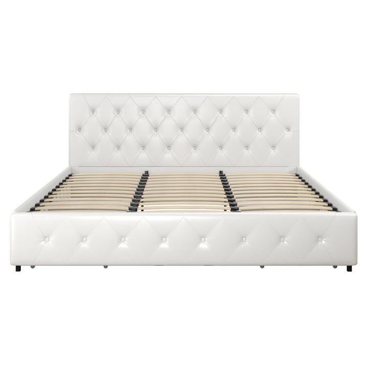 Dakota Upholstered Bed with Left Or Right Storage Drawers - White Faux leather - King