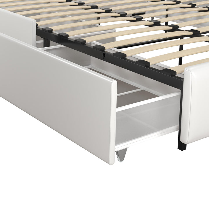 Dakota Upholstered Bed with Left Or Right Storage Drawers - White Faux leather - King