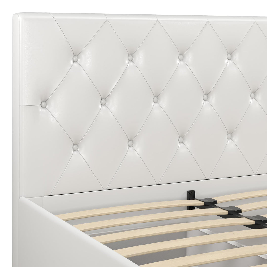 Dakota Upholstered Bed with Left Or Right Storage Drawers - White Faux leather - King