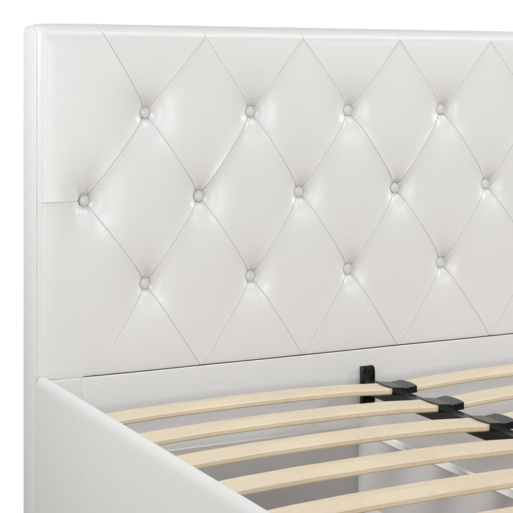 Dakota Upholstered Bed with Left Or Right Storage Drawers - White Faux leather - King