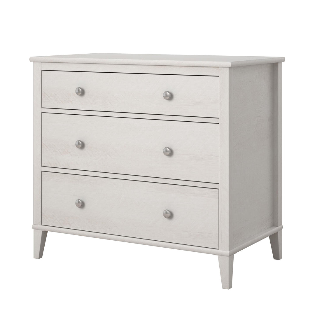 Attractive 3 drawer dresser with multiple knob sets -  Ivory Oak
