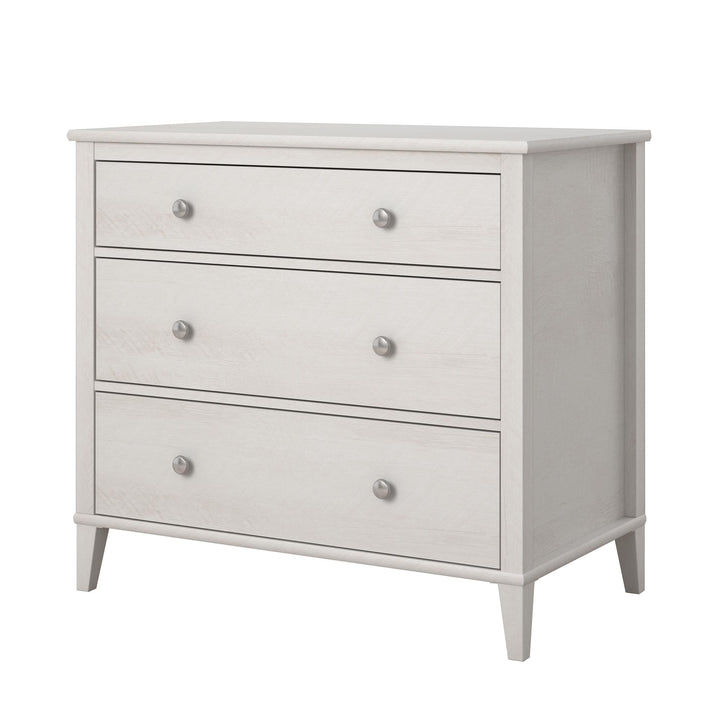Attractive 3 drawer dresser with multiple knob sets -  Ivory Oak