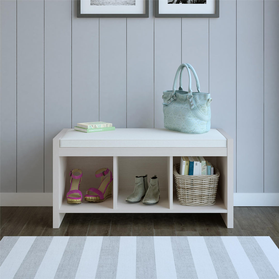 Penelope Entryway Storage Bench with Cushion and Cubbies - Ivory Pine