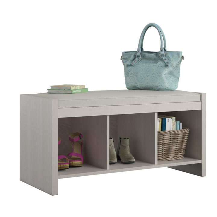 Penelope Entryway Storage Bench with Cushion and Cubbies - Ivory Pine