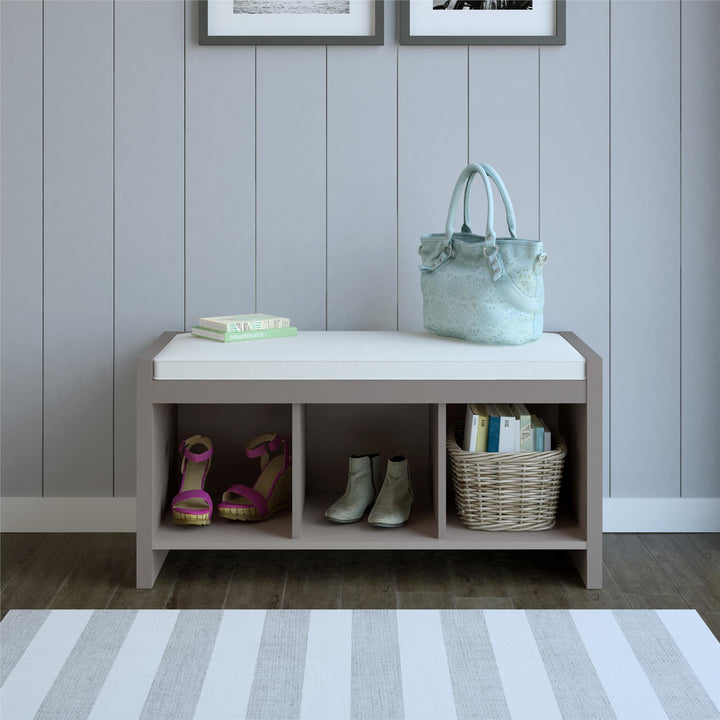 Penelope Entryway Storage Bench with Cushion - Taupe
