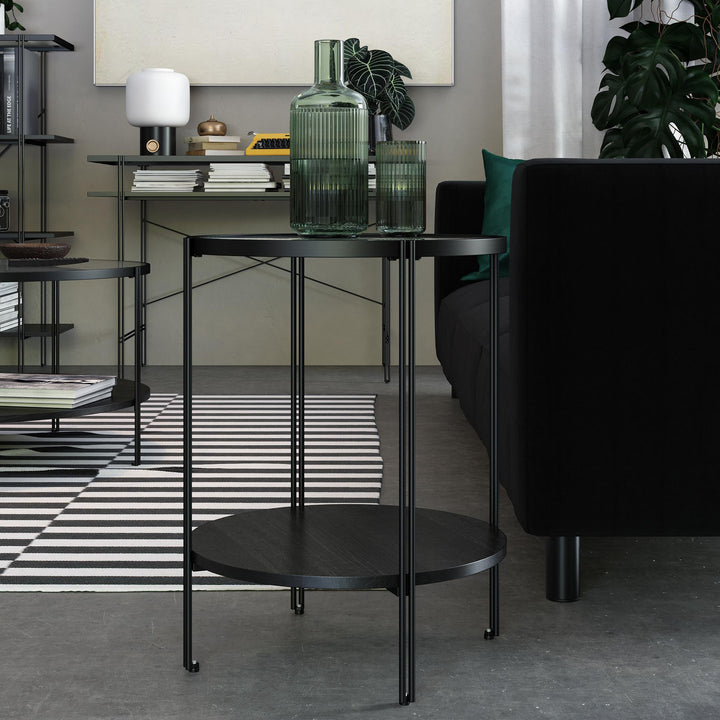 Ultra-Modern RealRooms Vance Round End Table for Living Rooms - Black Oak