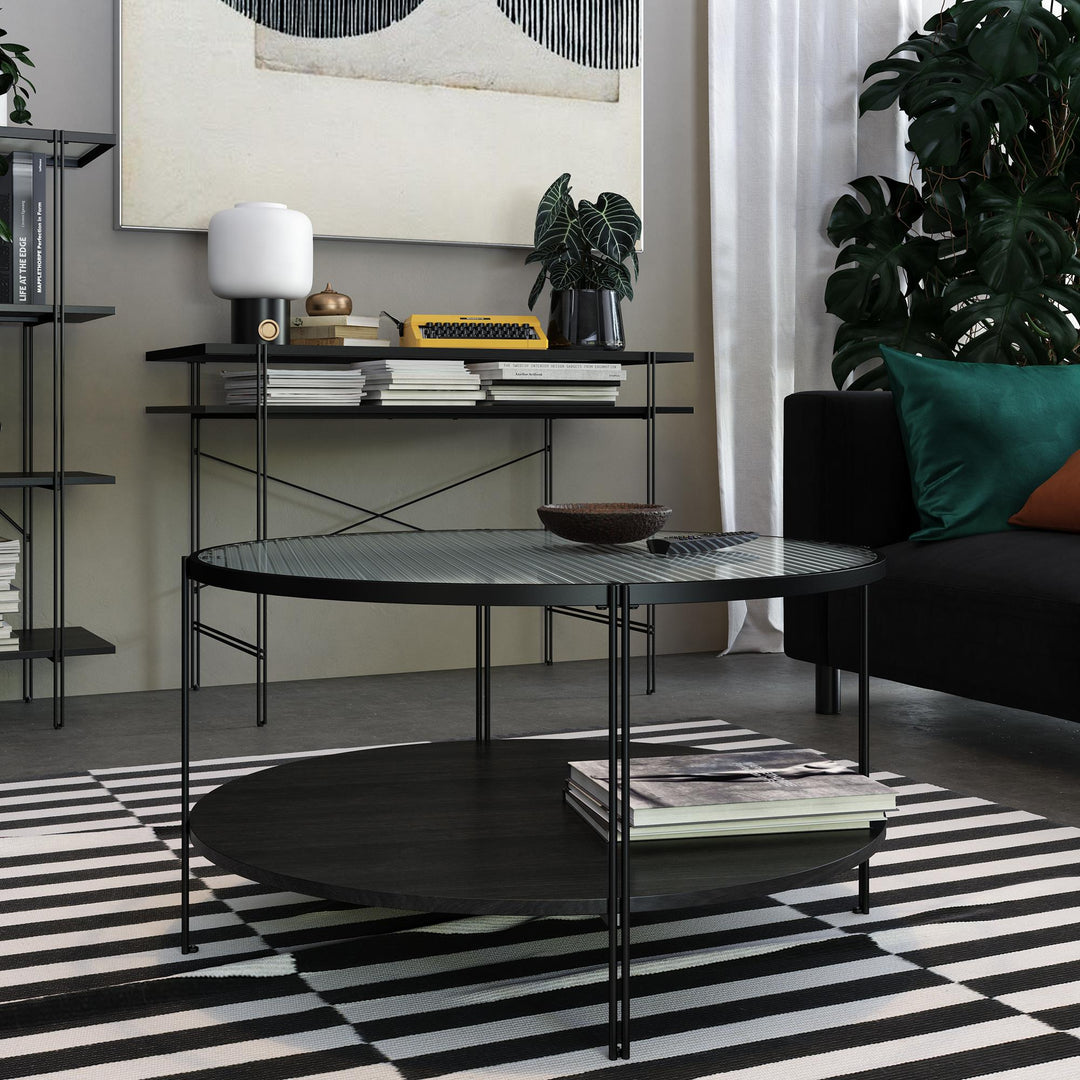 Ultra-Modern RealRooms Vance Round Coffee Table - Black Oak
