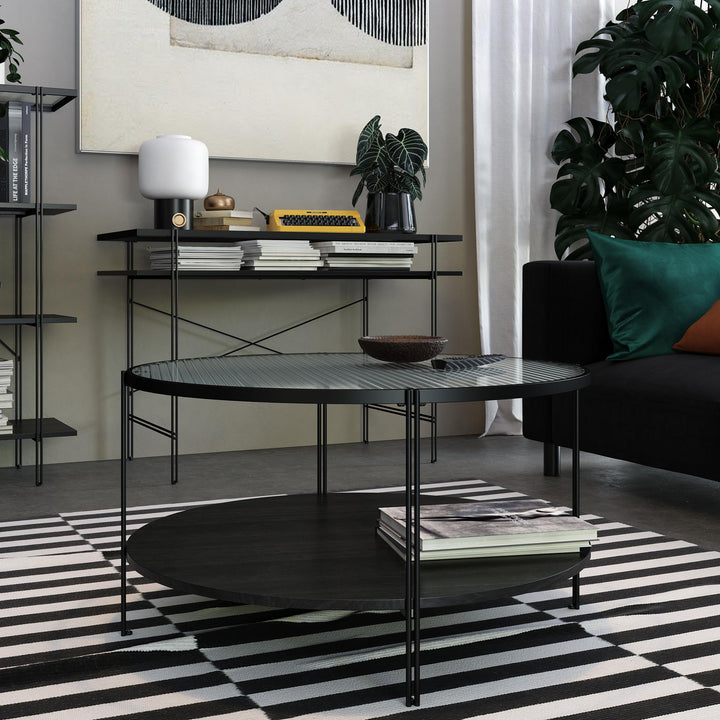 Ultra-Modern RealRooms Vance Round Coffee Table - Black Oak