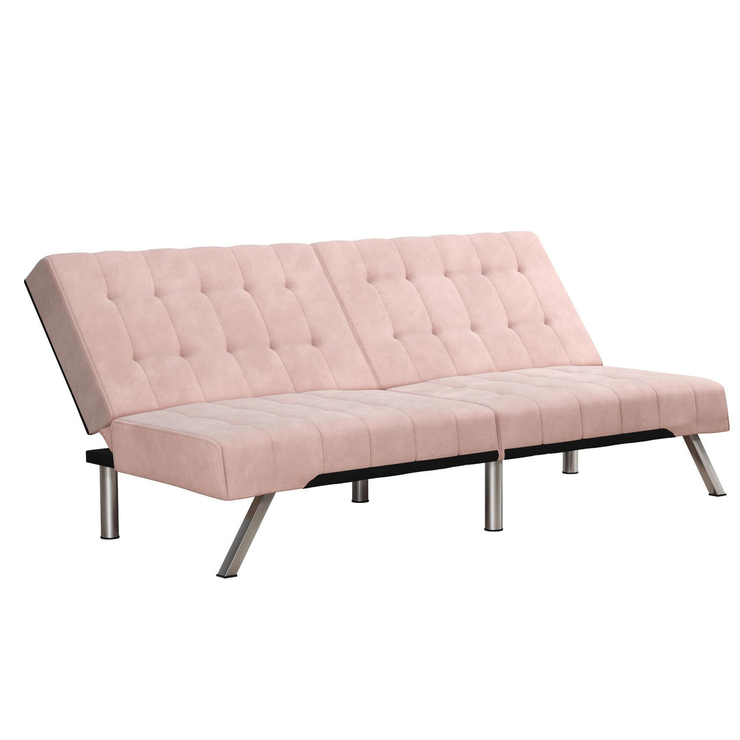 Emily Split-Back Upholstered 2 Seat Convertible Futon - Pink