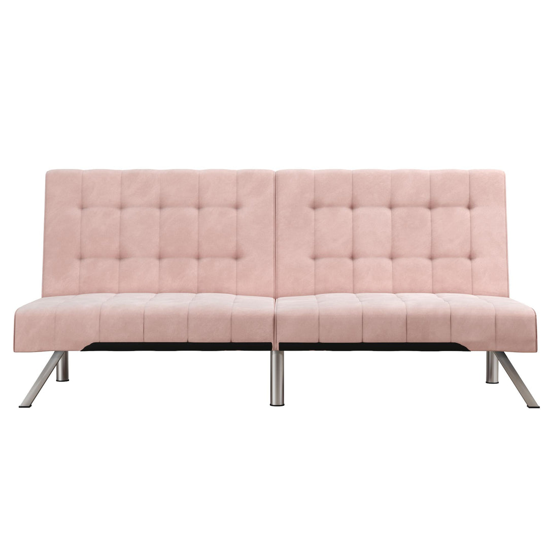 Emily Split-Back Upholstered 2 Seat Convertible Futon - Pink
