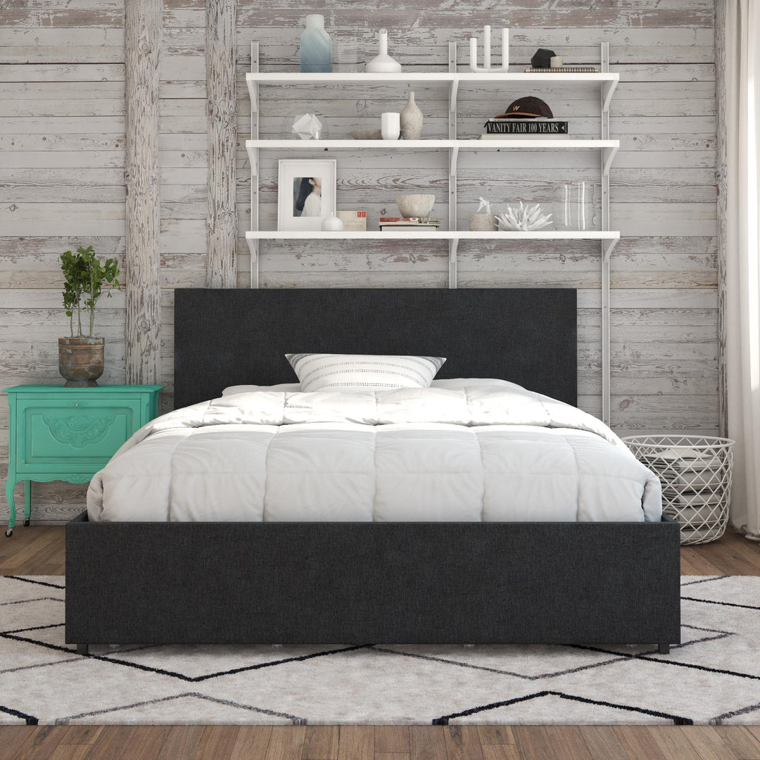 Upholstered Bed with Drawers and Storage -  Dark Gray Linen 