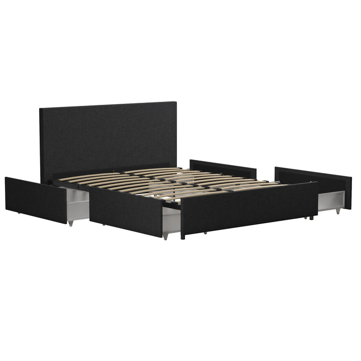 Upholstered Bed with Storage Drawers -  Dark Gray Linen 