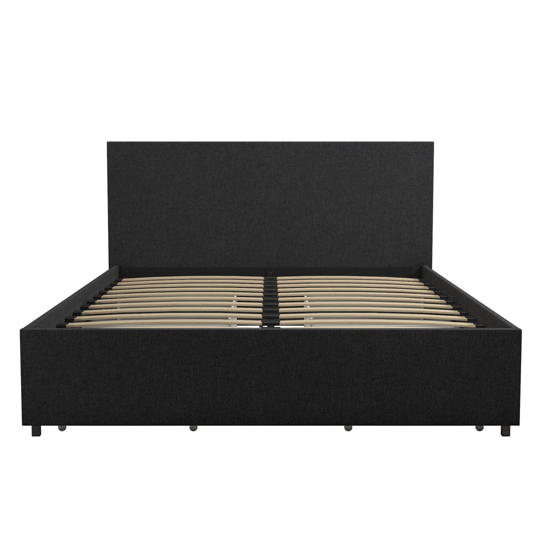 Upholstered Bed with 4 Storage Drawers -  Dark Gray Linen 