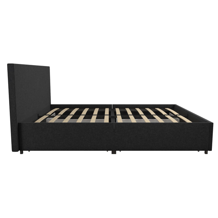 Bed with 4 Storage Drawers -  Dark Gray Linen 