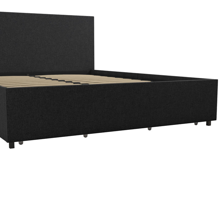 Upholstered Storage Bed with 4 Drawers -  Dark Gray Linen 