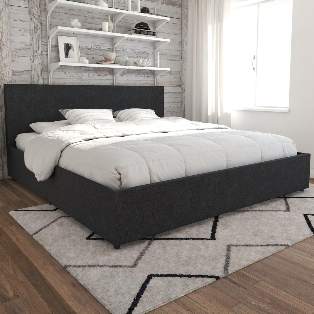 Kelly Upholstered Bed with 4 Storage Drawers - Dark Gray Linen - King