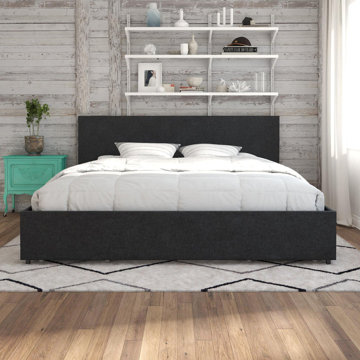 Kelly Upholstered Bed with 4 Storage Drawers - Dark Gray Linen - King