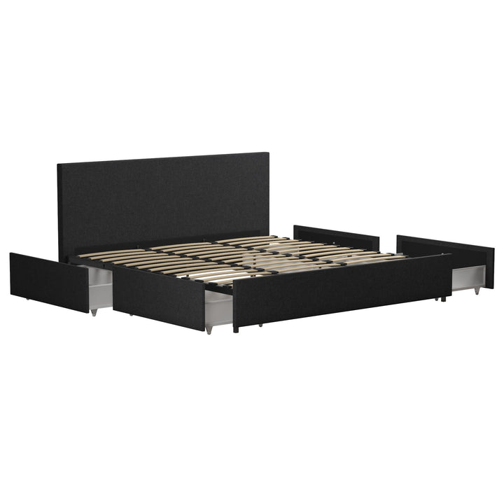Kelly Upholstered Bed with 4 Storage Drawers - Dark Gray Linen - King