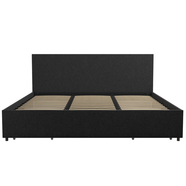 Kelly Upholstered Bed with 4 Storage Drawers - Dark Gray Linen - King