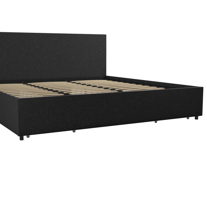 Kelly Upholstered Bed with 4 Storage Drawers - Dark Gray Linen - King