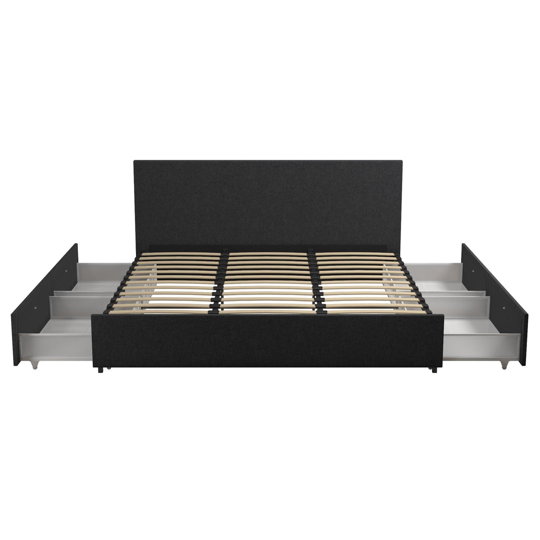 Kelly Upholstered Bed with 4 Storage Drawers - Dark Gray Linen - King