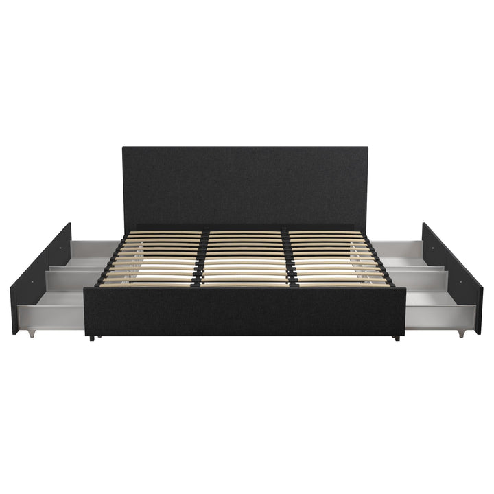 Kelly Upholstered Bed with 4 Storage Drawers - Dark Gray Linen - King