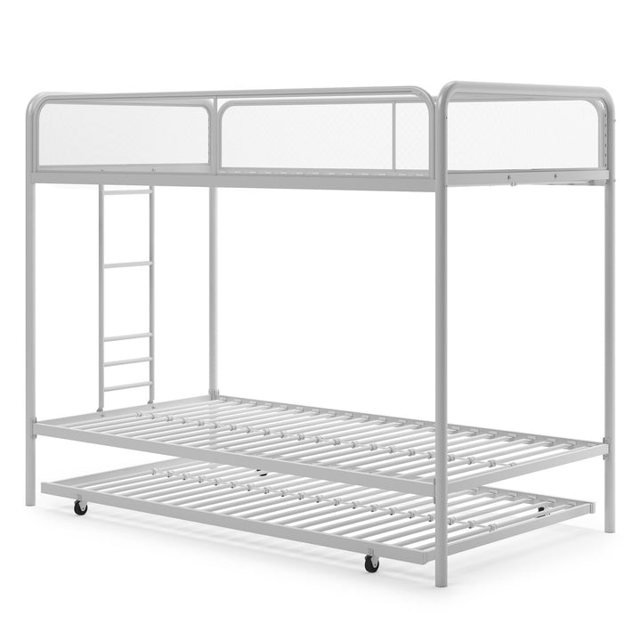 Triple Metal Twin over Twin Bunk Bed with Trundle and Integrated Ladder - White - Twin-Over-Twin