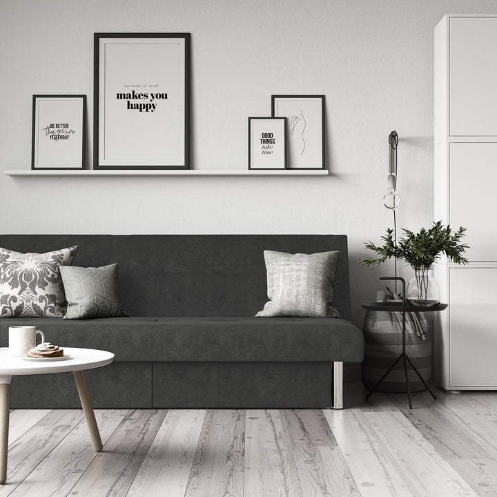 Sola Upholstered Storage Futon with 2 Drawers and Chrome Legs - Gray