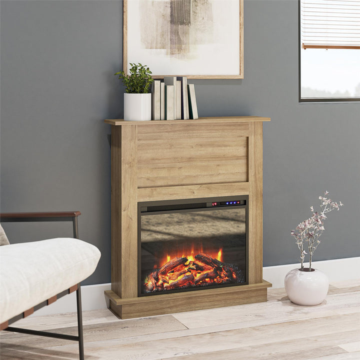 Ellsworth Modern Electric Fireplace with Mantel and 23 Inch Fireplace Insert - Natural