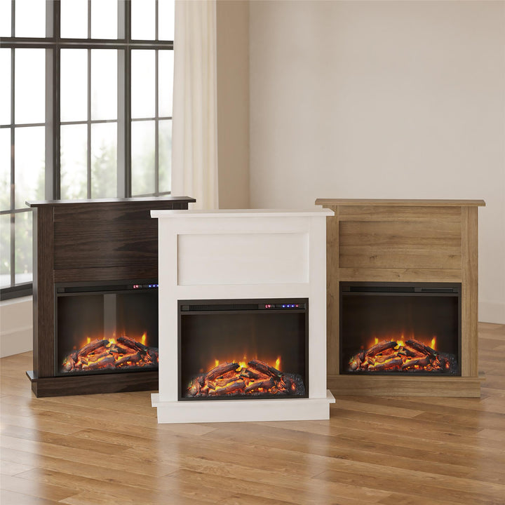Ellsworth Modern Electric Fireplace with Mantel and 23 Inch Fireplace Insert - Natural