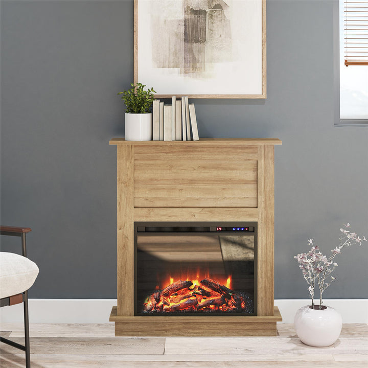 Ellsworth Modern Electric Fireplace with Mantel and 23 Inch Fireplace Insert - Natural