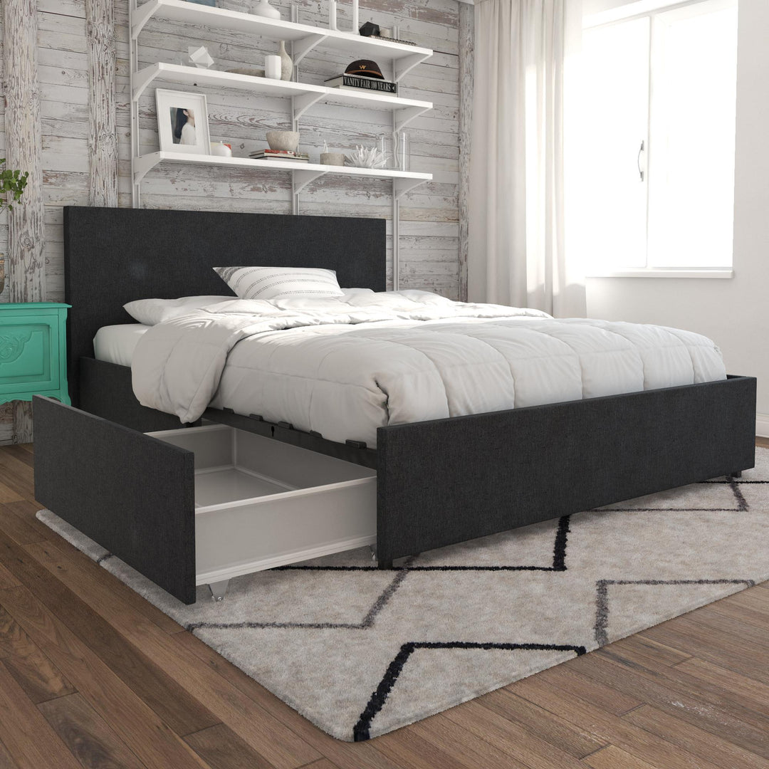 Kelly Upholstered Bed with 4 Storage Drawers - Dark Gray Linen - Full