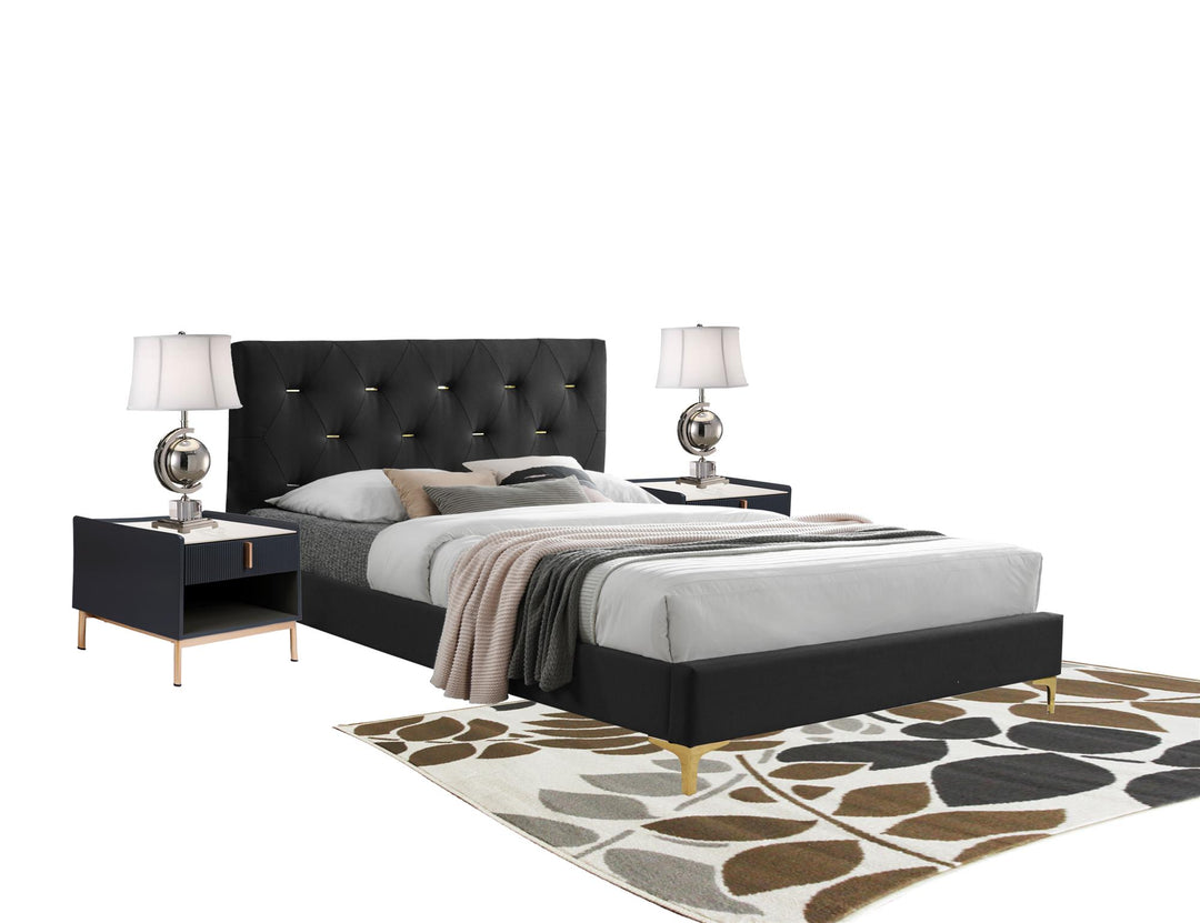 Melissa soft fabric platform bed for restful sleep -  Black - Queen