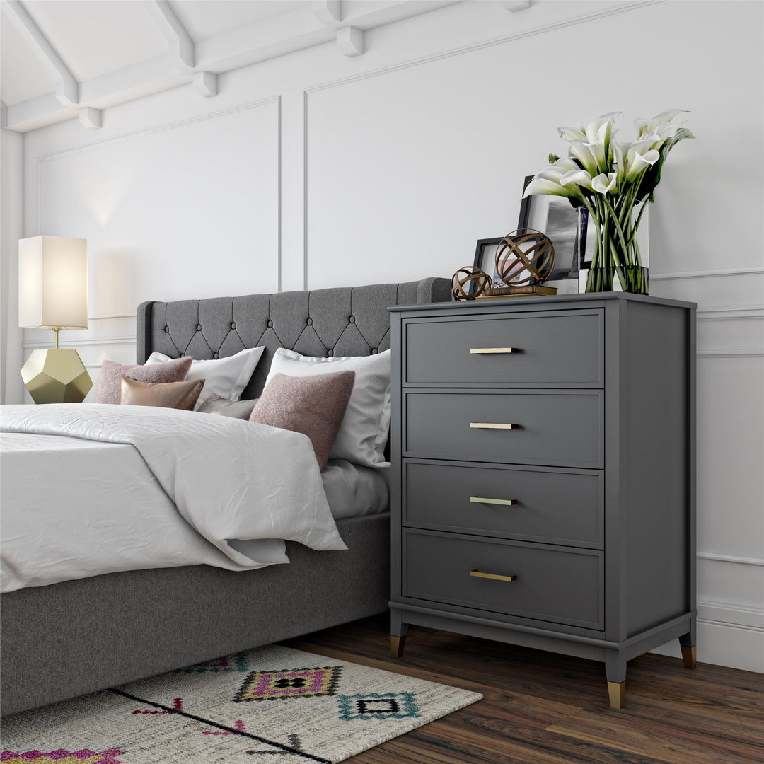 Modern Bedroom Dresser with Gold Accents -  Graphite Grey