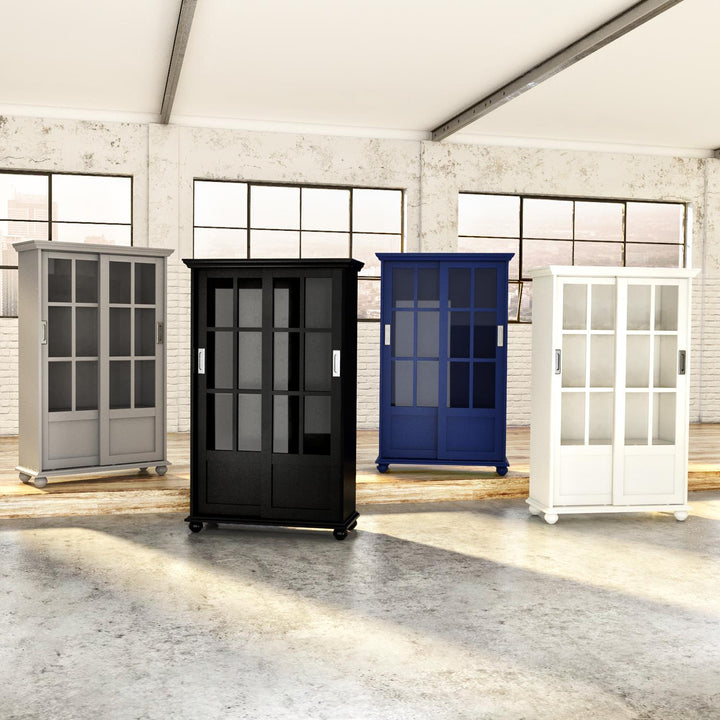 Aaron Lane Tall Bookcase with 2 Sliding Glass Doors - White