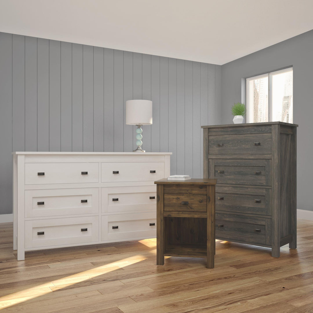 Farmington 6 Drawer Rustic Farmhouse Dresser with Linen Interiors - Ivory Oak