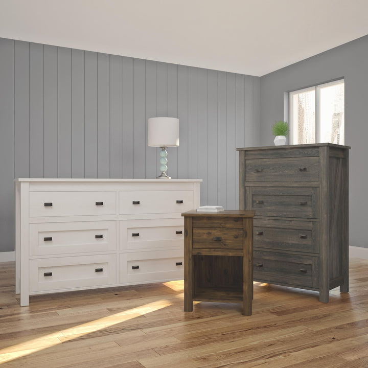 Farmington 6 Drawer Rustic Farmhouse Dresser with Linen Interiors - Ivory Oak